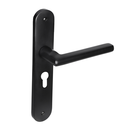 deurklink_zwart_op_schild_pc55_met_vlakke_greep_per_set